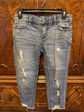 Free People Distressed Light Blue Cropped Jeans